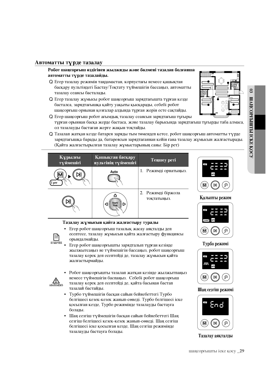 Samsung VR10F71UCBC/EV manual Режимді біржола, Тоқтатыңыз, Тазалау жұмысын қайта жалғастыру туралы, Жалғастырмайды 