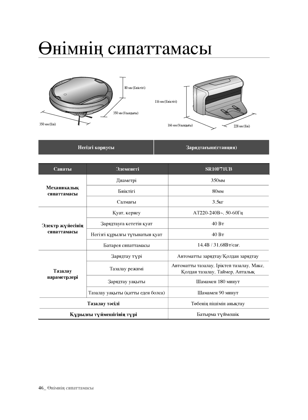 Samsung VR10F71UCEC/EV, VR10F71UCBC/EV manual Биіктігі, Сипаттамасы 