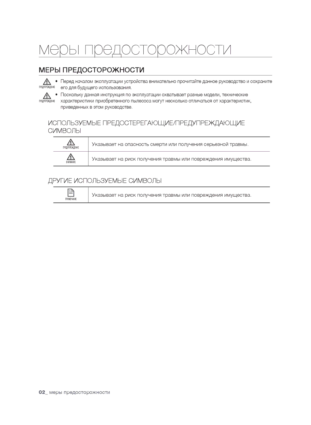 Samsung VR10F71UCEC/EV, VR10F71UCBC/EV manual Меры предосторожности, Меры Предосторожности 