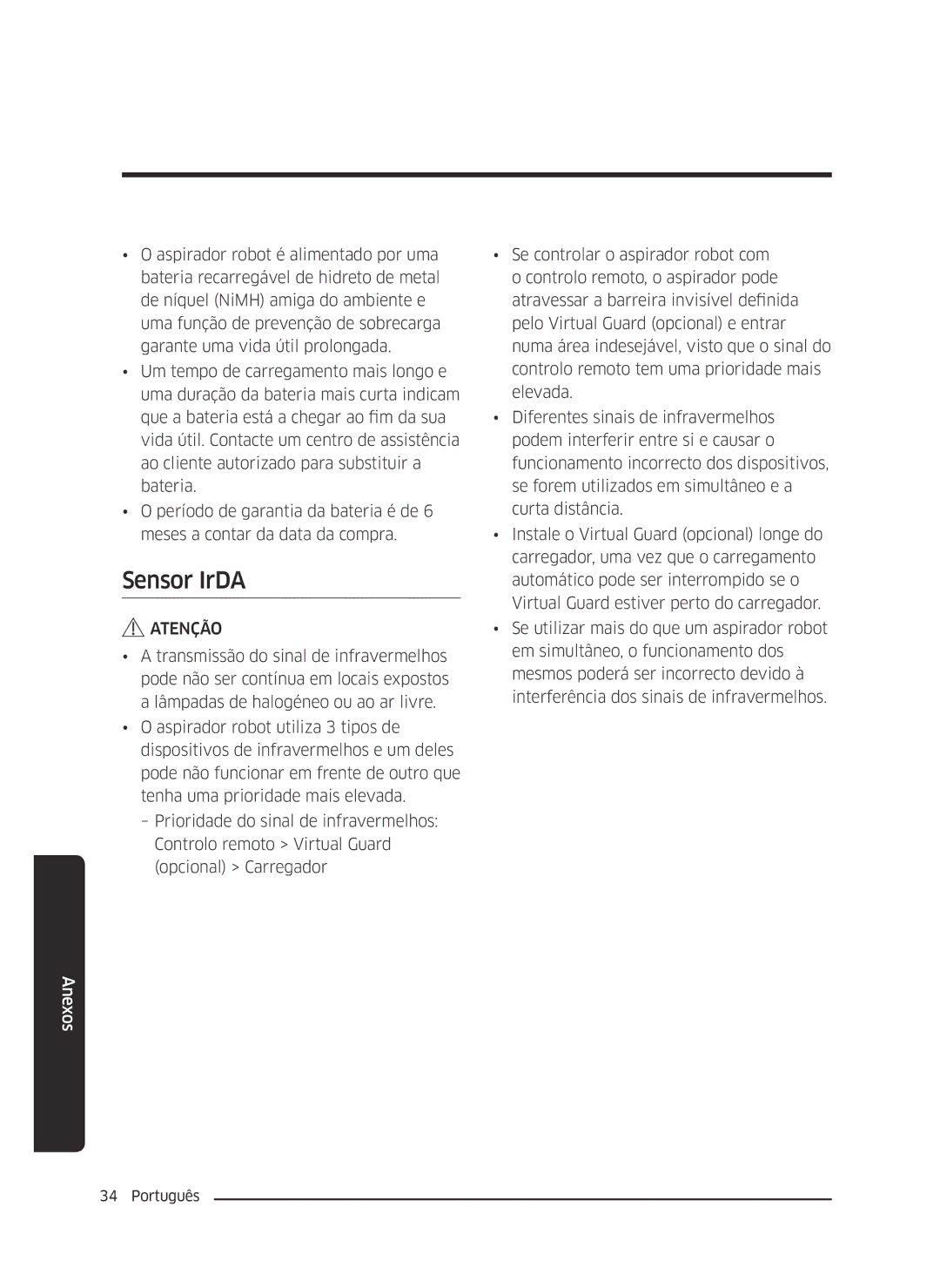 Samsung VR10J5054UD/ET, VR10J5010UA/ET, VR10J5034UC/ET manual Sensor IrDA 