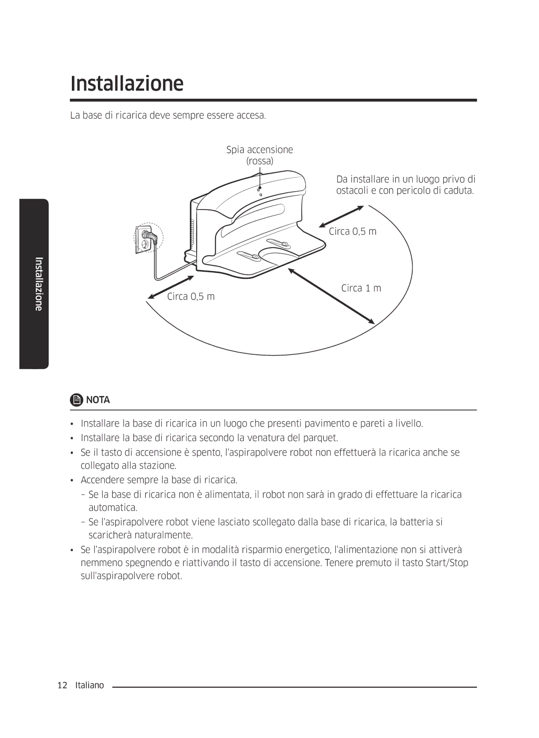 Samsung VR10J5010UA/ET, VR10J5054UD/ET, VR10J5034UC/ET manual Installazione, Nota 