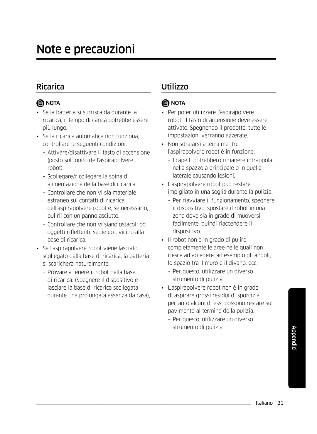 Samsung VR10J5054UD/ET, VR10J5010UA/ET, VR10J5034UC/ET manual Ricarica, Utilizzo 