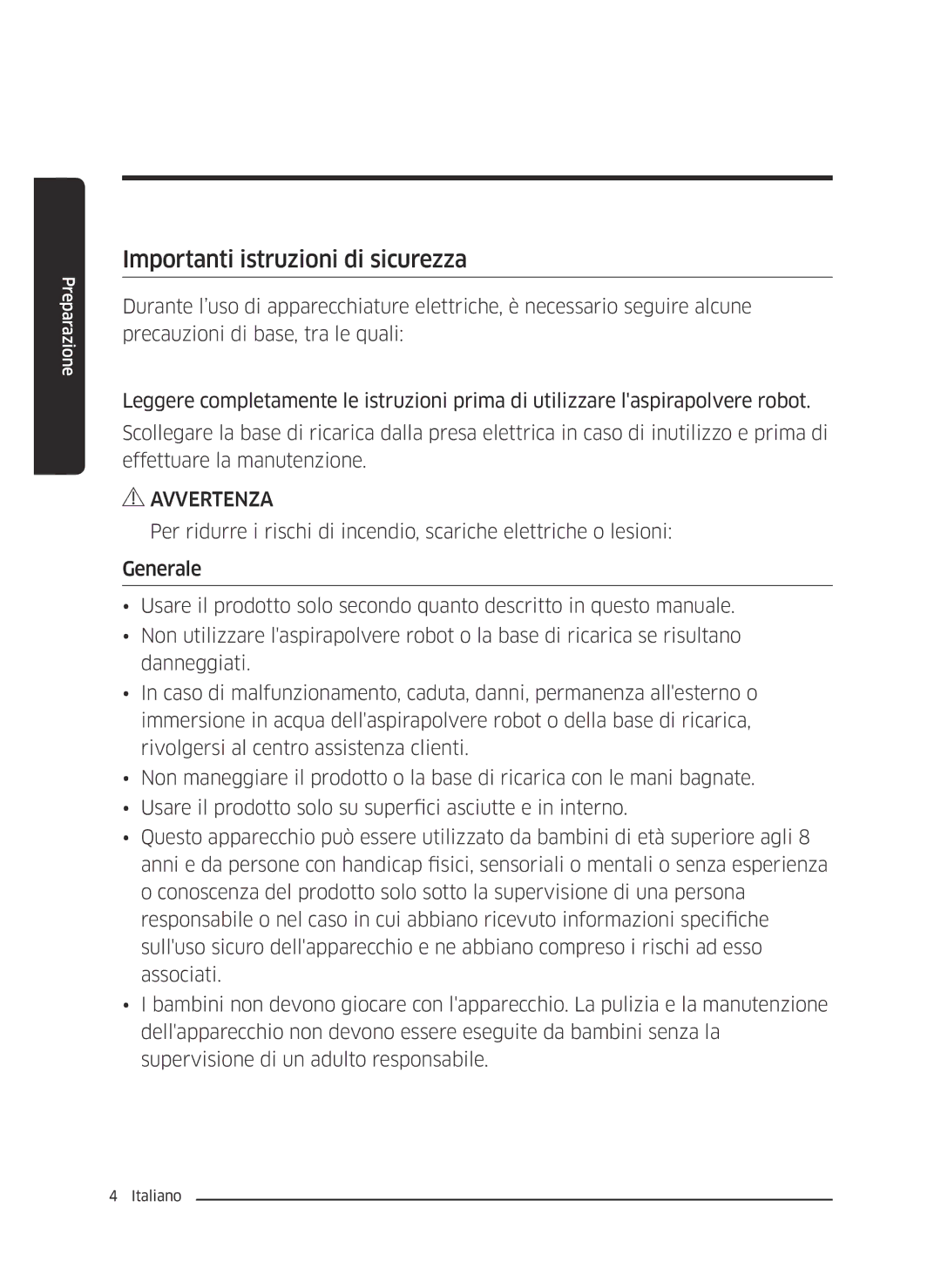 Samsung VR10J5054UD/ET, VR10J5010UA/ET, VR10J5034UC/ET manual Importanti istruzioni di sicurezza 