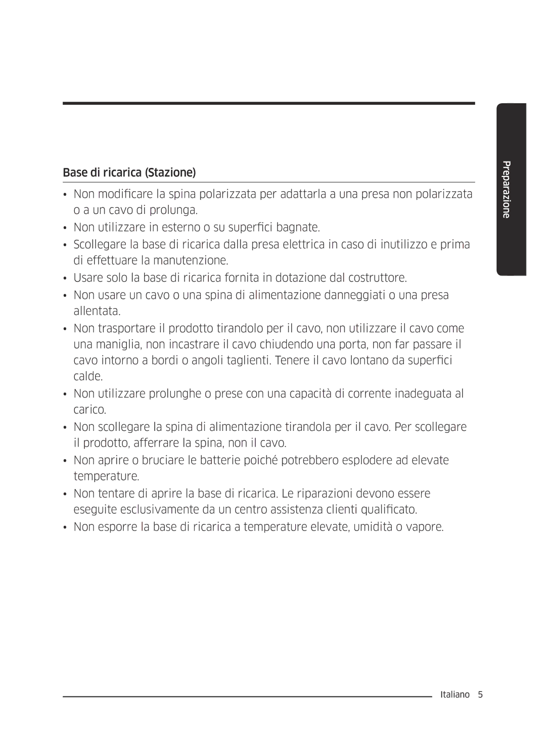 Samsung VR10J5034UC/ET, VR10J5010UA/ET, VR10J5054UD/ET manual Preparazione 