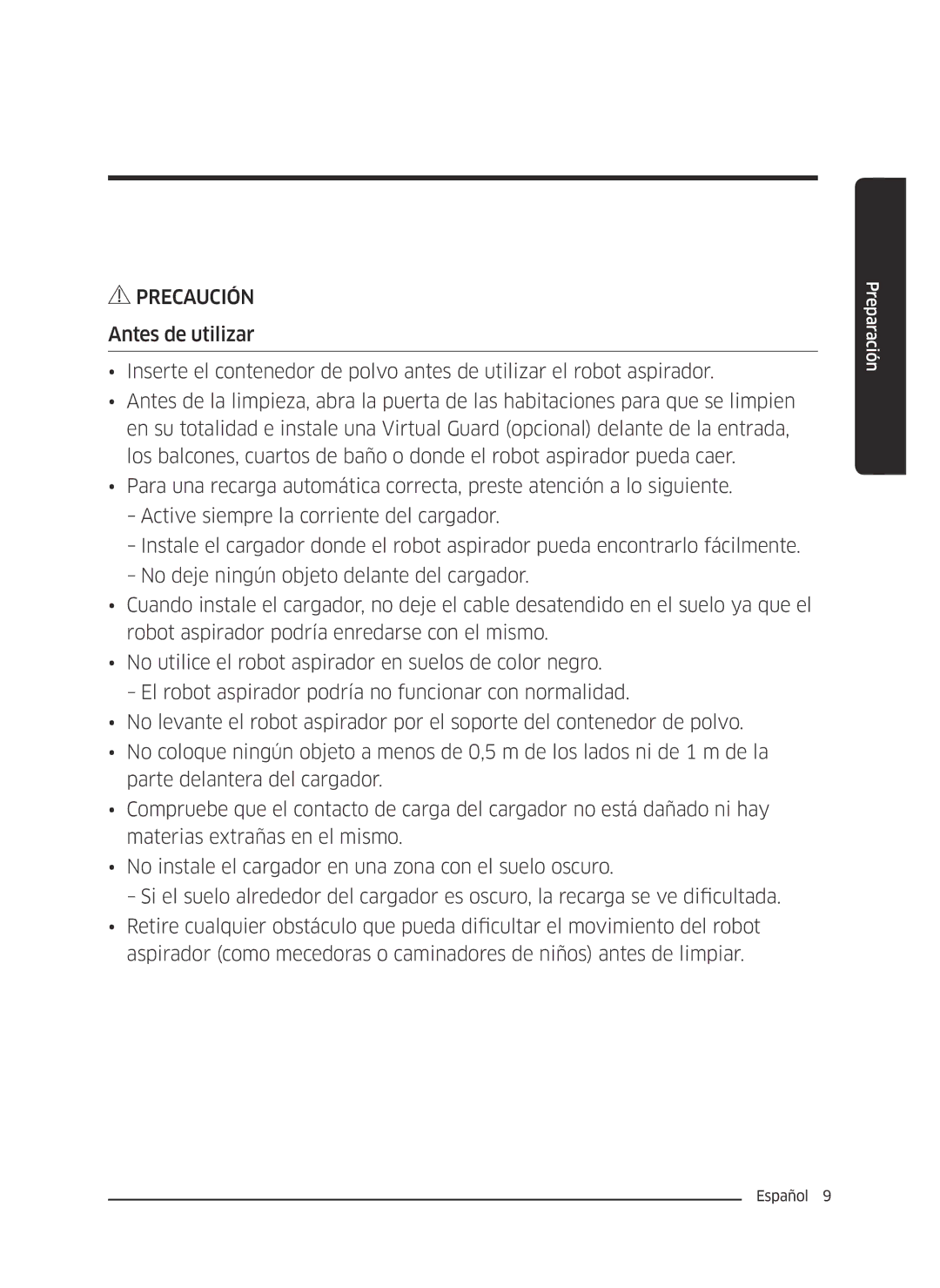 Samsung VR10J5010UA/ET, VR10J5054UD/ET, VR10J5034UC/ET manual Precaución 