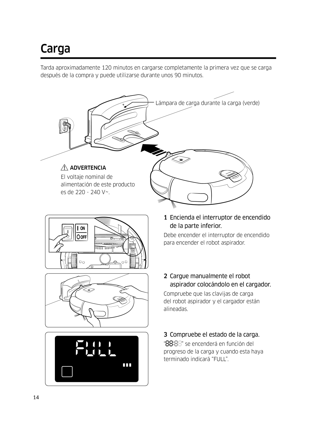 Samsung VR10J5034UC/ET, VR10J5010UA/ET, VR10J5054UD/ET manual Carga, Compruebe el estado de la carga 