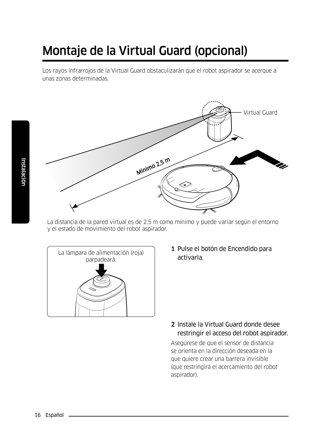 Samsung VR10J5054UD/ET, VR10J5010UA/ET, VR10J5034UC/ET manual Montaje de la Virtual Guard opcional 