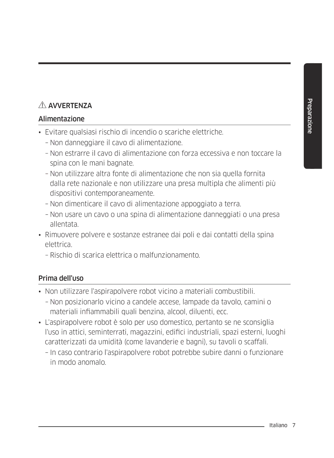 Samsung VR10J5054UD/ET, VR10J5010UA/ET, VR10J5034UC/ET manual Avvertenza 