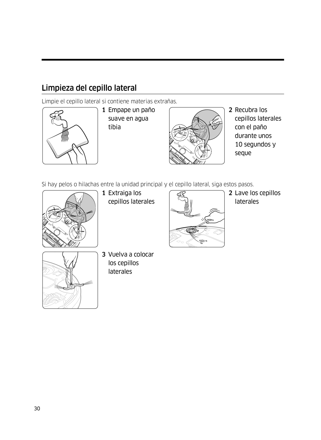 Samsung VR10J5010UA/ET, VR10J5054UD/ET, VR10J5034UC/ET manual Limpieza del cepillo lateral 