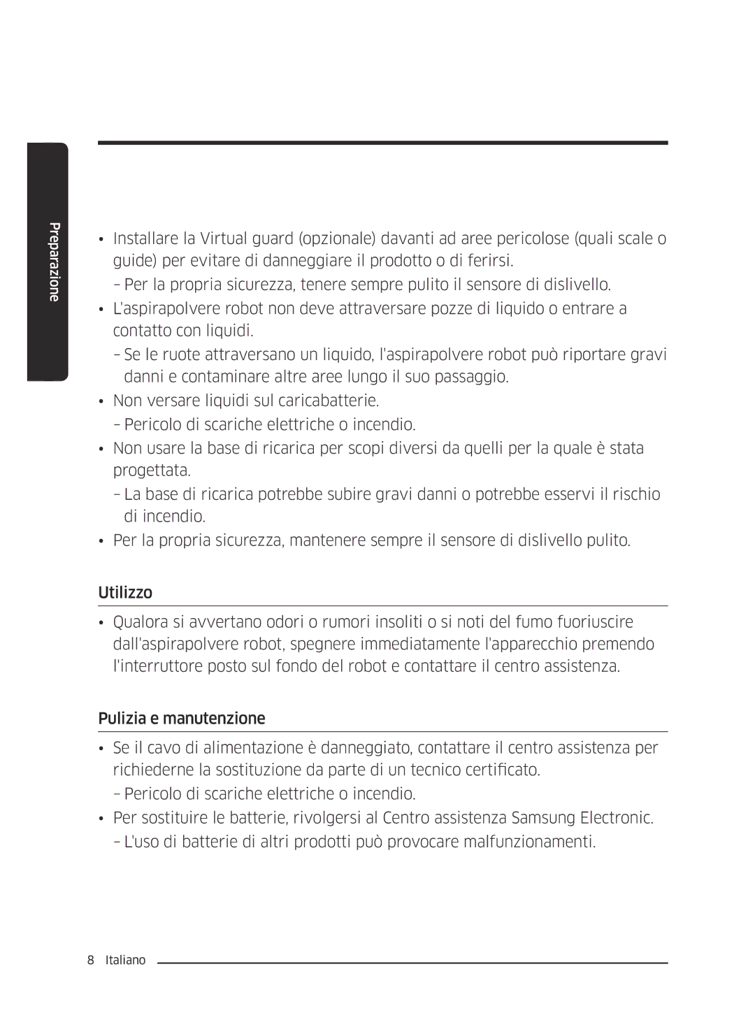 Samsung VR10J5034UC/ET, VR10J5010UA/ET, VR10J5054UD/ET manual Preparazione 