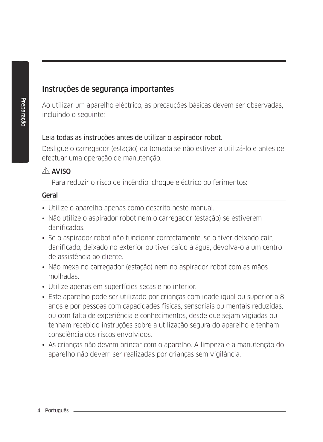 Samsung VR10J5054UD/ET, VR10J5010UA/ET, VR10J5034UC/ET manual Instruções de segurança importantes 