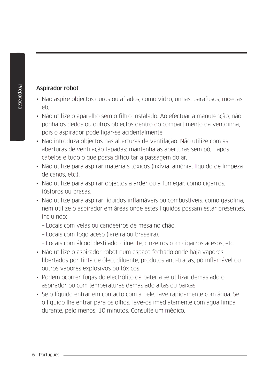 Samsung VR10J5010UA/ET, VR10J5054UD/ET, VR10J5034UC/ET manual Preparação 