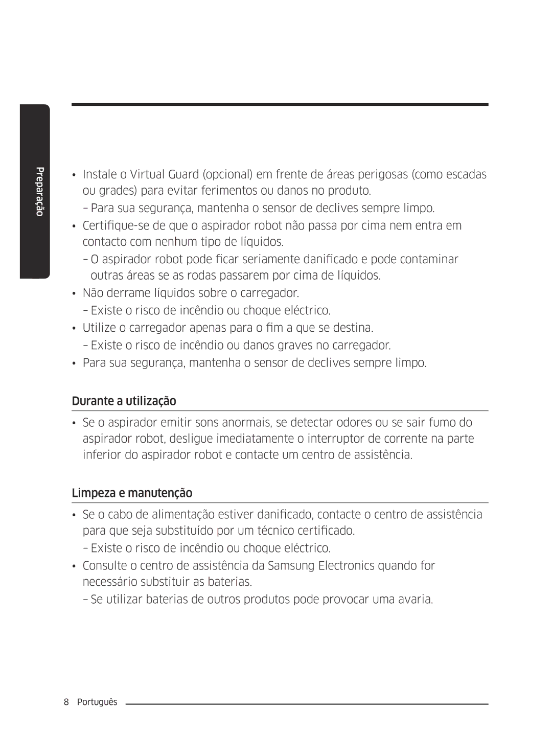 Samsung VR10J5034UC/ET, VR10J5010UA/ET, VR10J5054UD/ET manual Preparação 