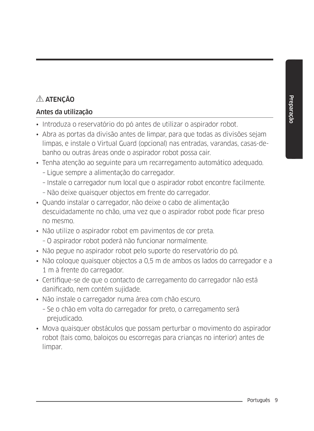 Samsung VR10J5010UA/ET, VR10J5054UD/ET, VR10J5034UC/ET manual Atenção 