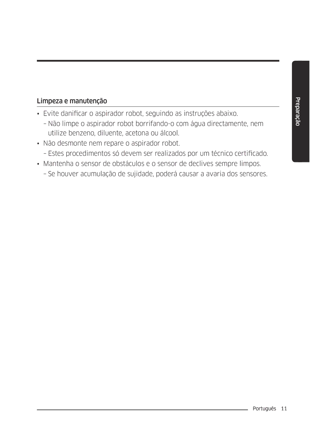 Samsung VR10J5034UC/ET, VR10J5010UA/ET, VR10J5054UD/ET manual Preparação 