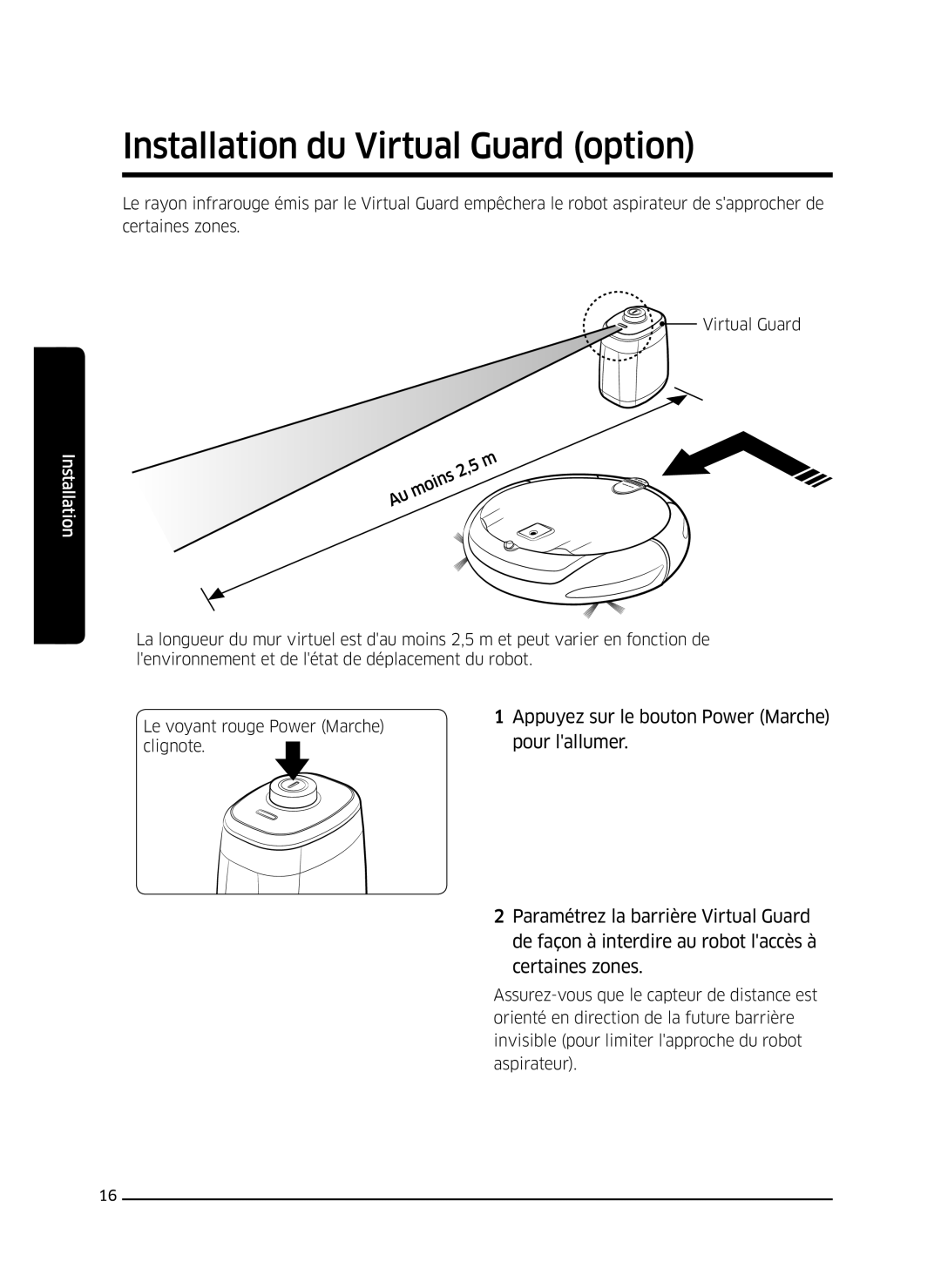 Samsung VR10J501FUA/EF, VR10J5010UG/EF, VR10J505FUD/EF, VR10J502FUB/EF, VR10J503FUC/EF Installation du Virtual Guard option 