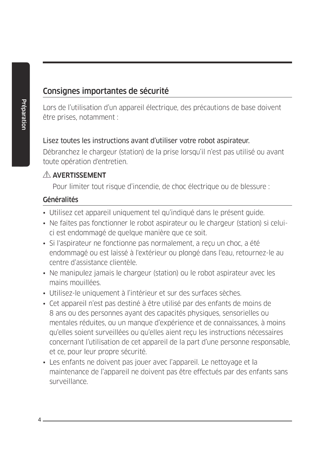 Samsung VR10J503FUC/EF, VR10J5010UG/EF, VR10J501FUA/EF, VR10J505FUD/EF, VR10J502FUB/EF manual Consignes importantes de sécurité 