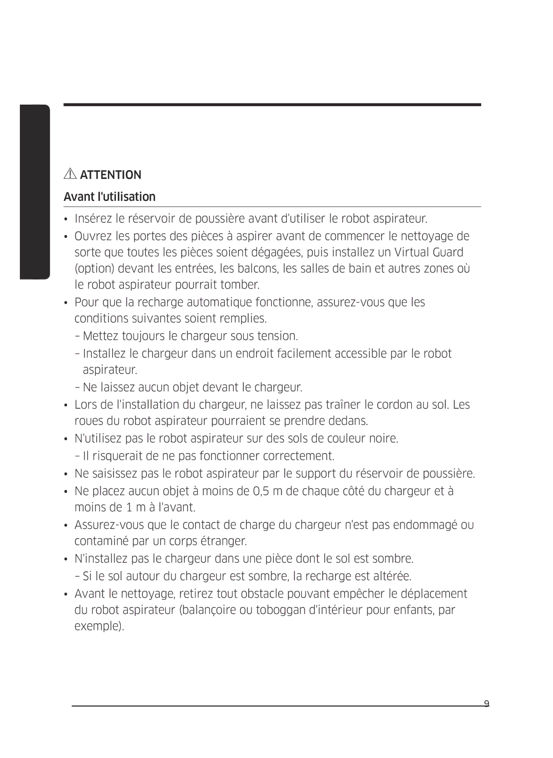 Samsung VR10J503FUC/EF, VR10J5010UG/EF, VR10J501FUA/EF, VR10J505FUD/EF, VR10J502FUB/EF manual Préparation 