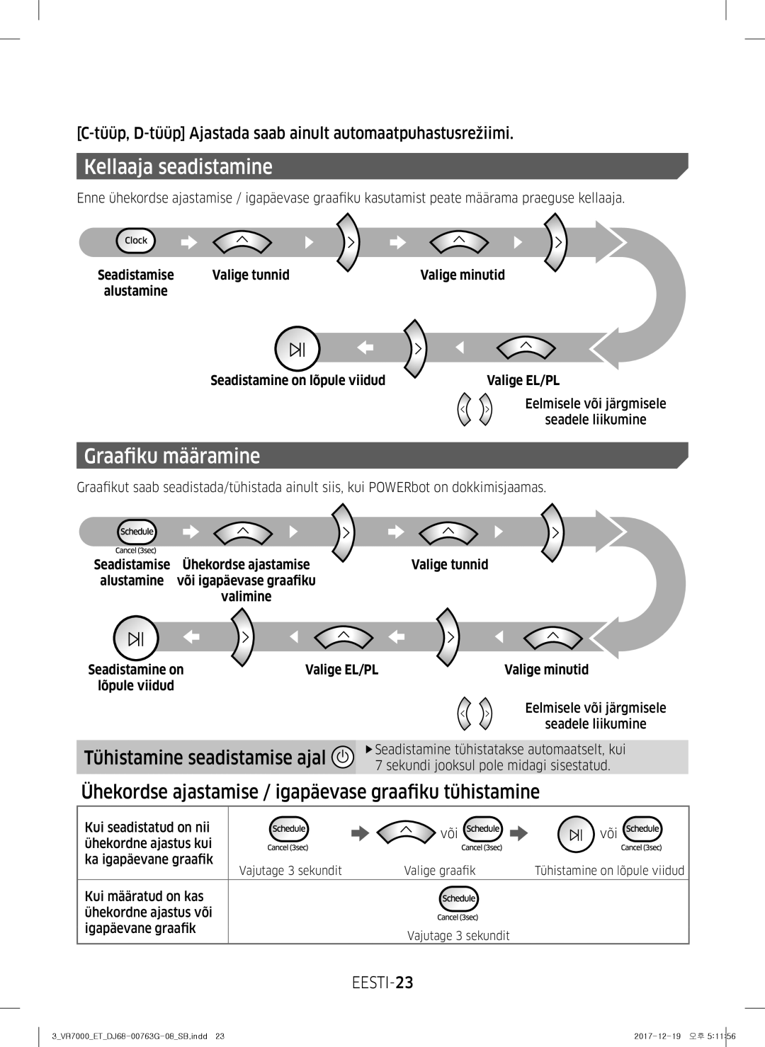 Samsung VR10M701BUW/SB manual Tüüp, D-tüüp Ajastada saab ainult automaatpuhastusrežiimi, EESTI-23 