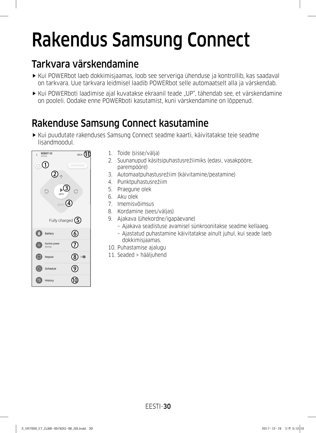 Samsung VR10M701BUW/SB manual Tarkvara värskendamine, Rakenduse Samsung Connect kasutamine, EESTI-30 