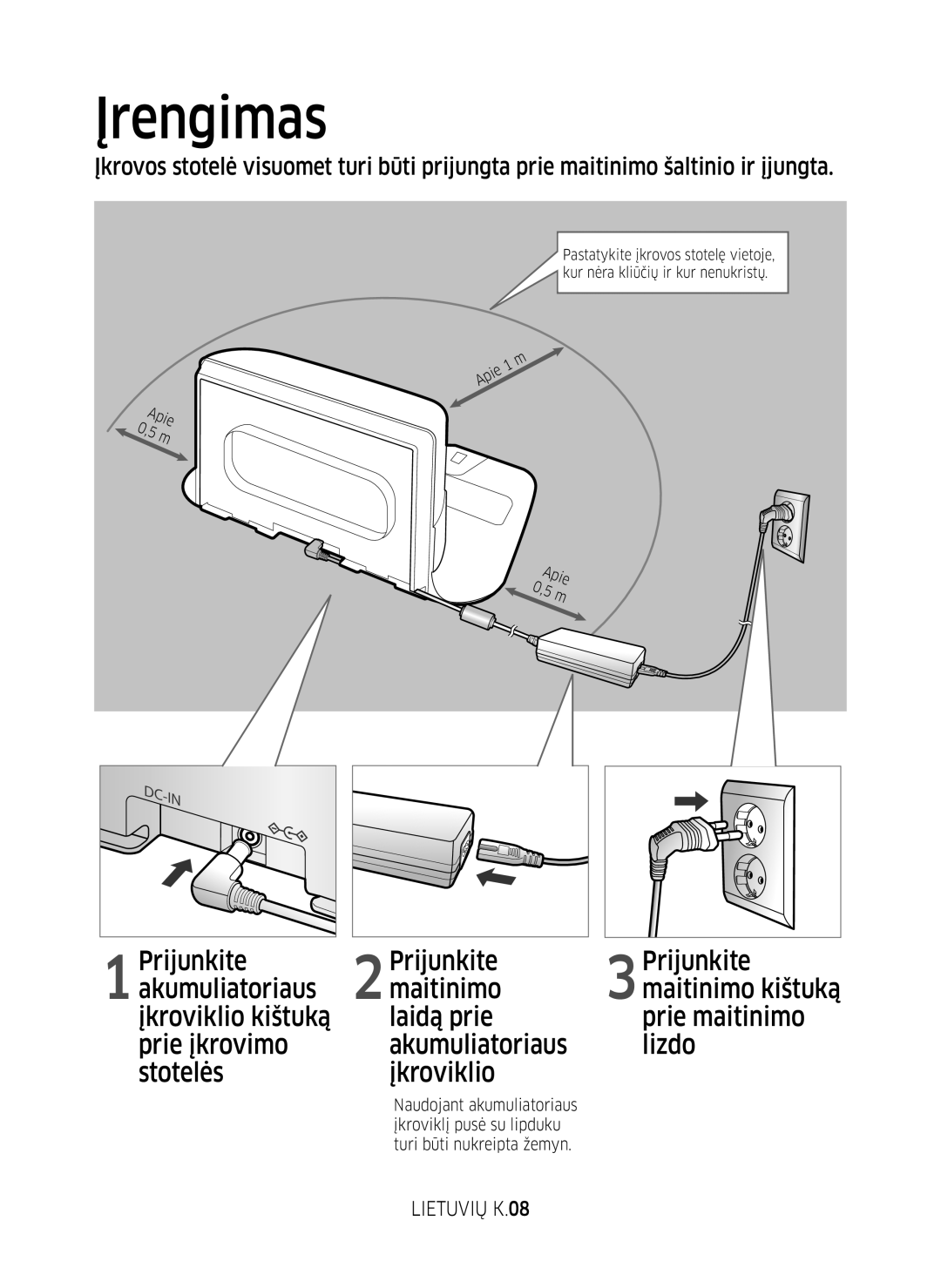 Samsung VR10M701BUW/SB manual Įrengimas, Lietuvių K.08 