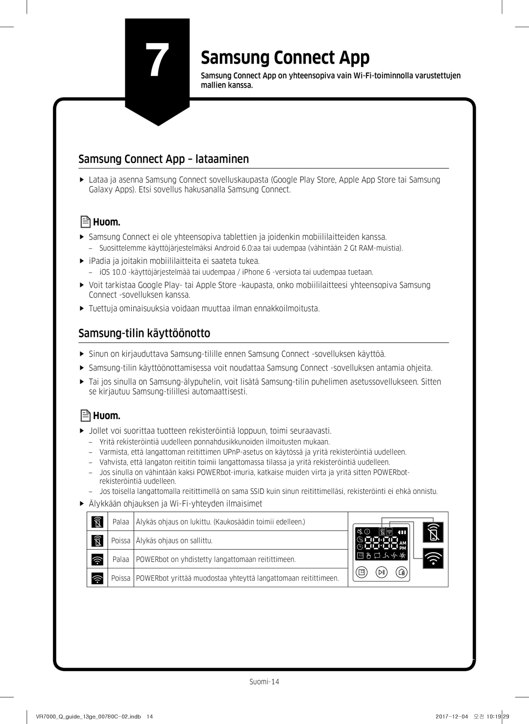 Samsung VR10M701PU5/WA, VR10M703PW9/WA manual Samsung Connect App lataaminen, Samsung-tilin käyttöönotto, Mallien kanssa 