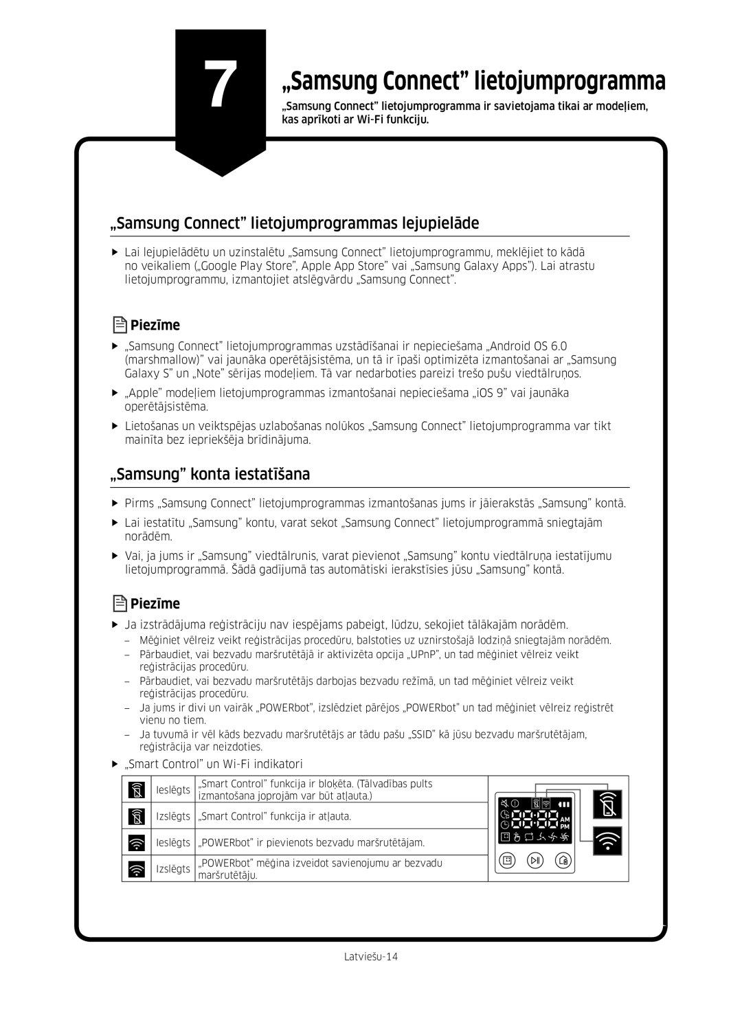 Samsung VR10M701PU5/WA, VR10M703PW9/WA manual „Samsung Connect lietojumprogrammas lejupielāde, „Samsung konta iestatīšana 