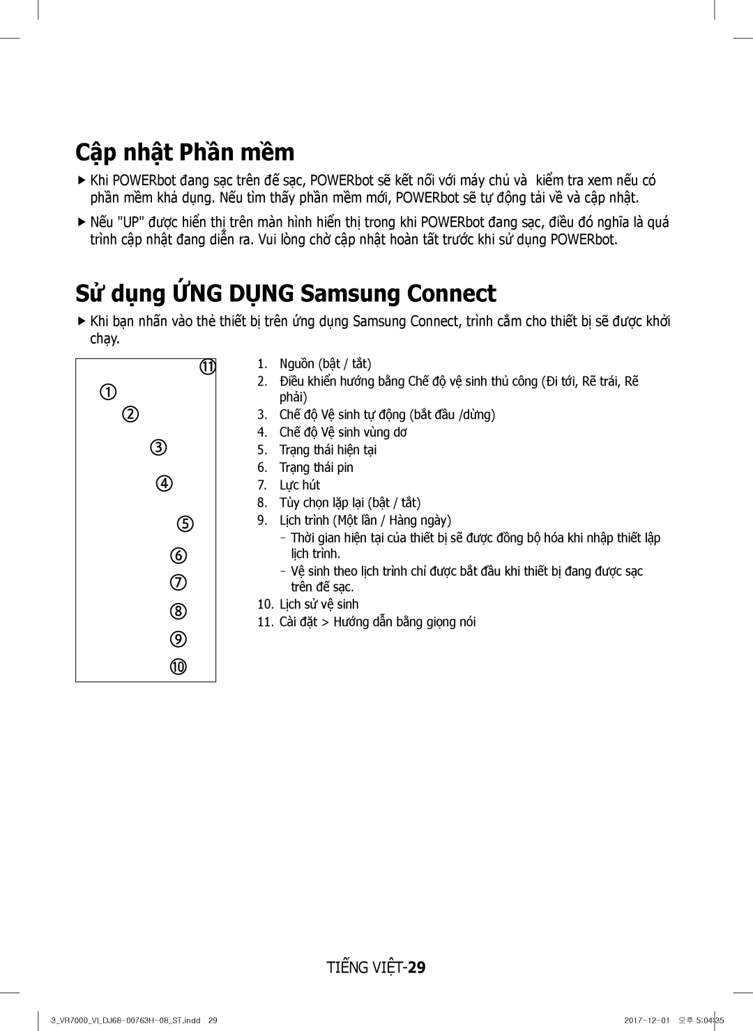 Samsung VR10M7020UW/ML, VR10M7030WG/ST, VR10M7020UW/TW manual Cập nhật Phần mềm, Sử dụng ỨNG Dụng Samsung Connect 