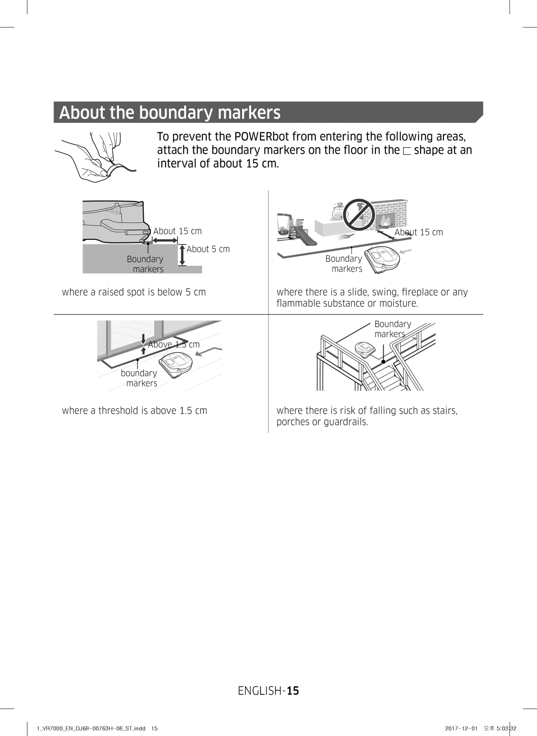 Samsung VR10M7030WG/ST, VR10M7020UW/ML, VR10M7020UW/TW manual About the boundary markers 