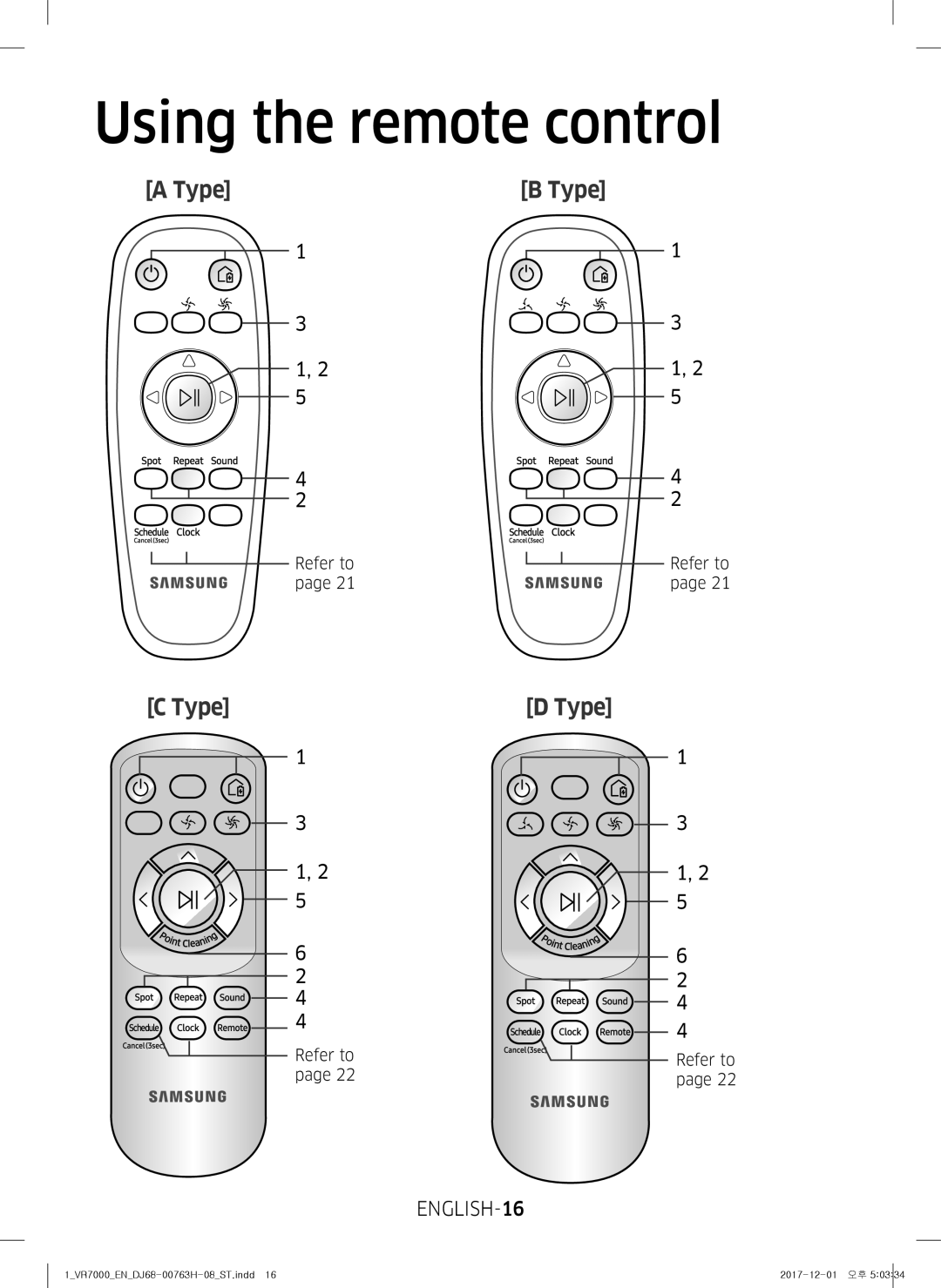 Samsung VR10M7020UW/ML, VR10M7030WG/ST, VR10M7020UW/TW manual Using the remote control 