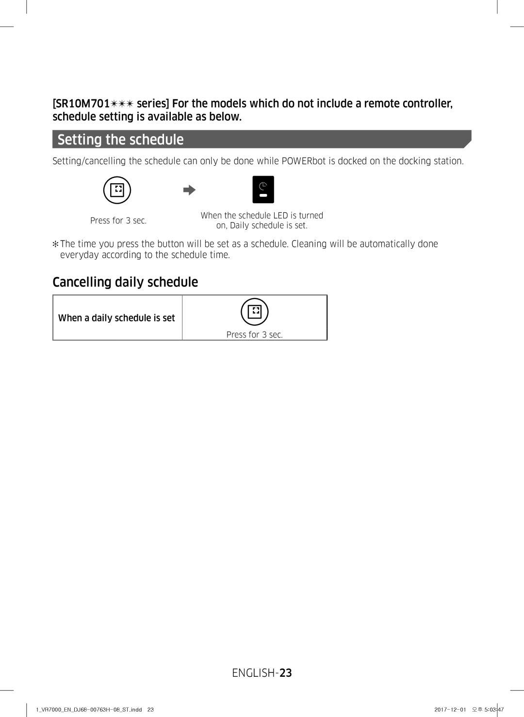 Samsung VR10M7020UW/TW, VR10M7030WG/ST, VR10M7020UW/ML manual Cancelling daily schedule 