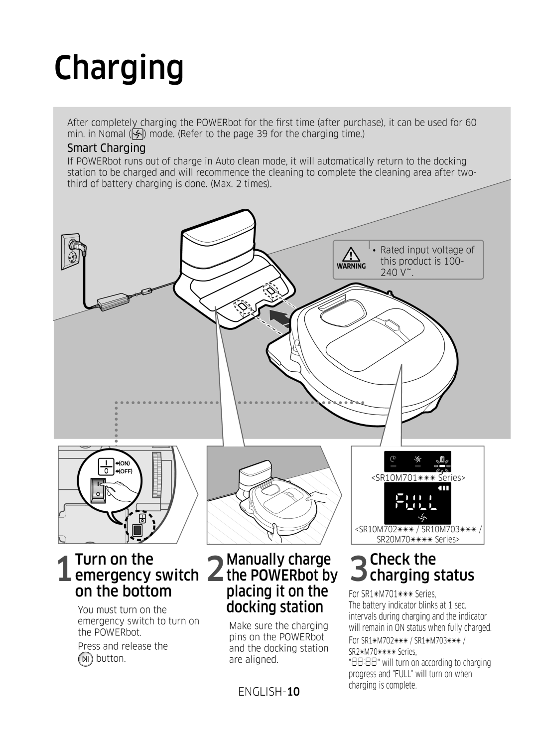 Samsung VR10M7020UW/ML, VR10M7030WG/ST, VR10M7020UW/TW manual Smart Charging 