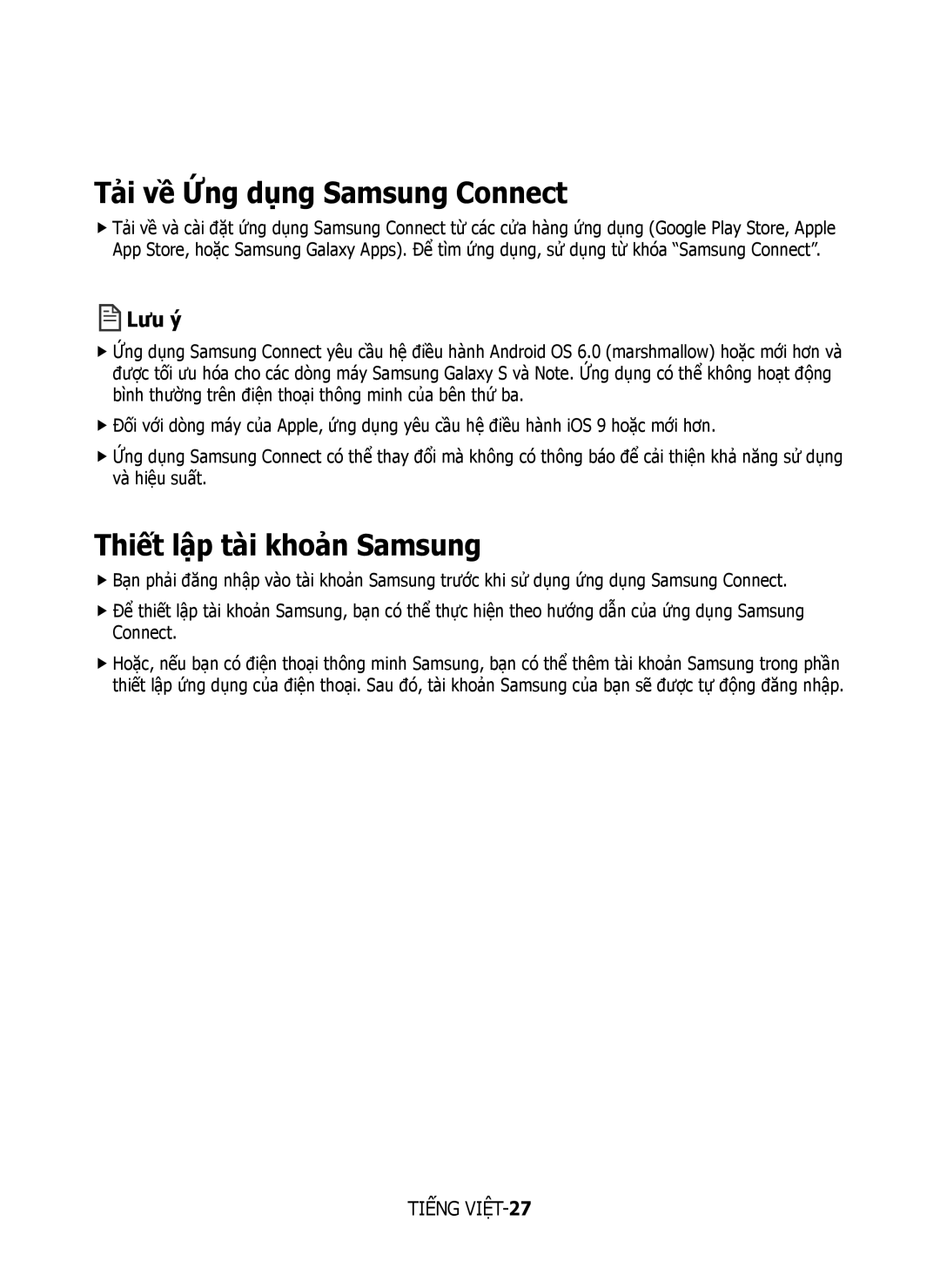 Samsung VR10M7020UW/TW, VR10M7030WG/ST, VR10M7020UW/ML manual Tải về Ứng dụng Samsung Connect, Thiết lập tài khoản Samsung 