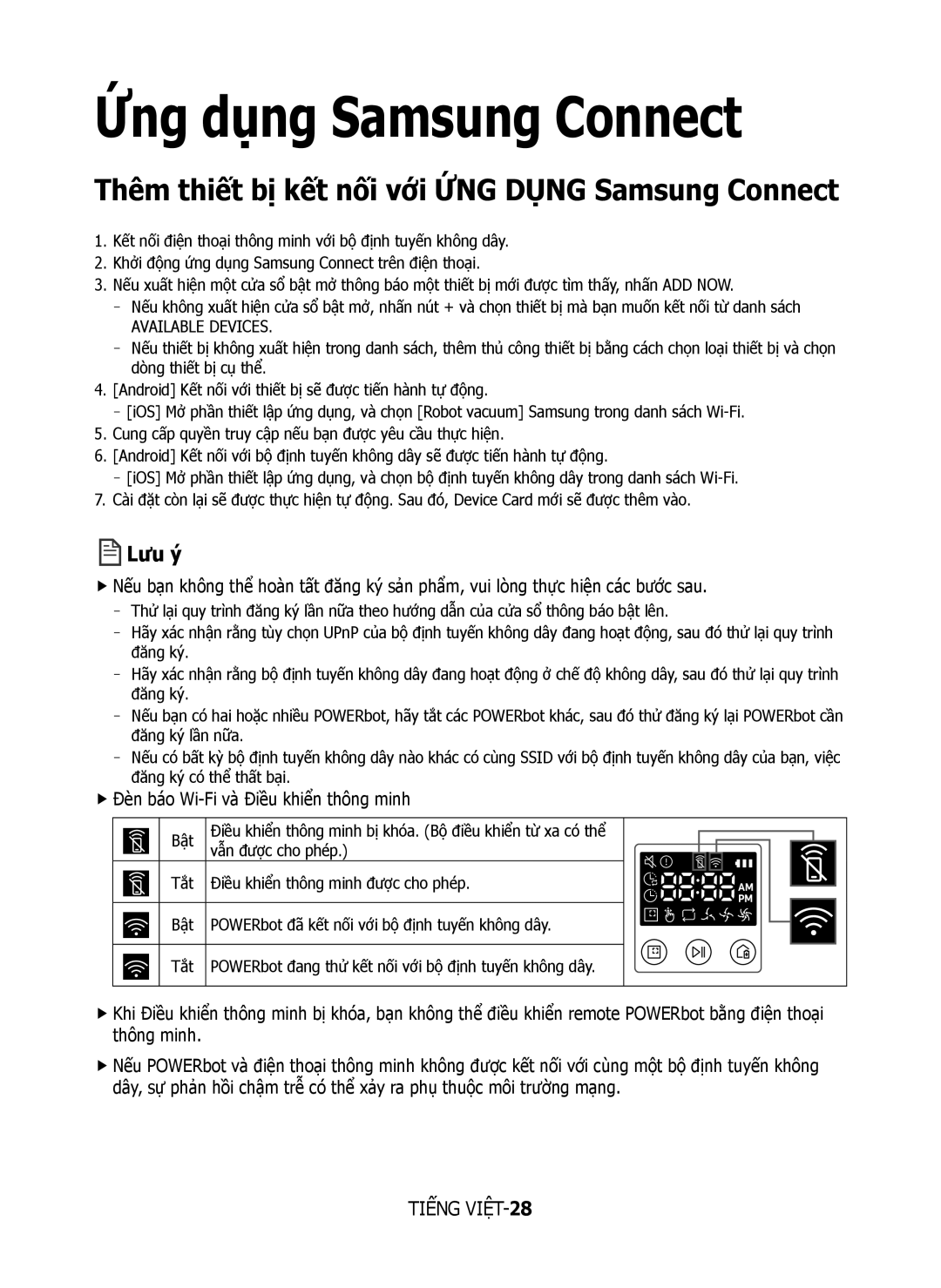 Samsung VR10M7030WG/ST, VR10M7020UW/ML manual Thêm thiết bị kết nối với ỨNG Dụng Samsung Connect, Available Devices 