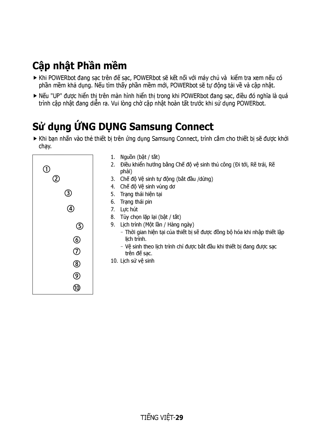 Samsung VR10M7020UW/ML, VR10M7030WG/ST, VR10M7020UW/TW manual Cập nhật Phần mềm, Sử dụng ỨNG Dụng Samsung Connect 