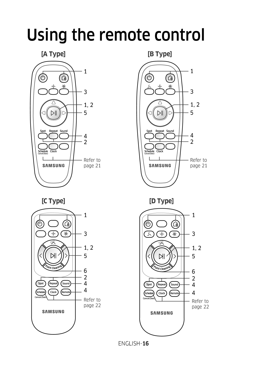 Samsung VR10M7020UW/ML, VR10M7030WG/ST, VR10M7020UW/TW manual Using the remote control 