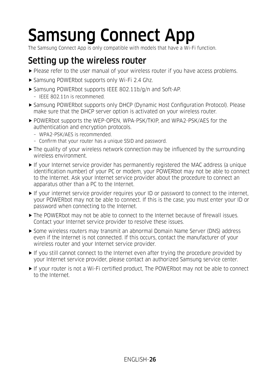 Samsung VR10M7020UW/TW, VR10M7030WG/ST, VR10M7020UW/ML manual Samsung Connect App, Setting up the wireless router 