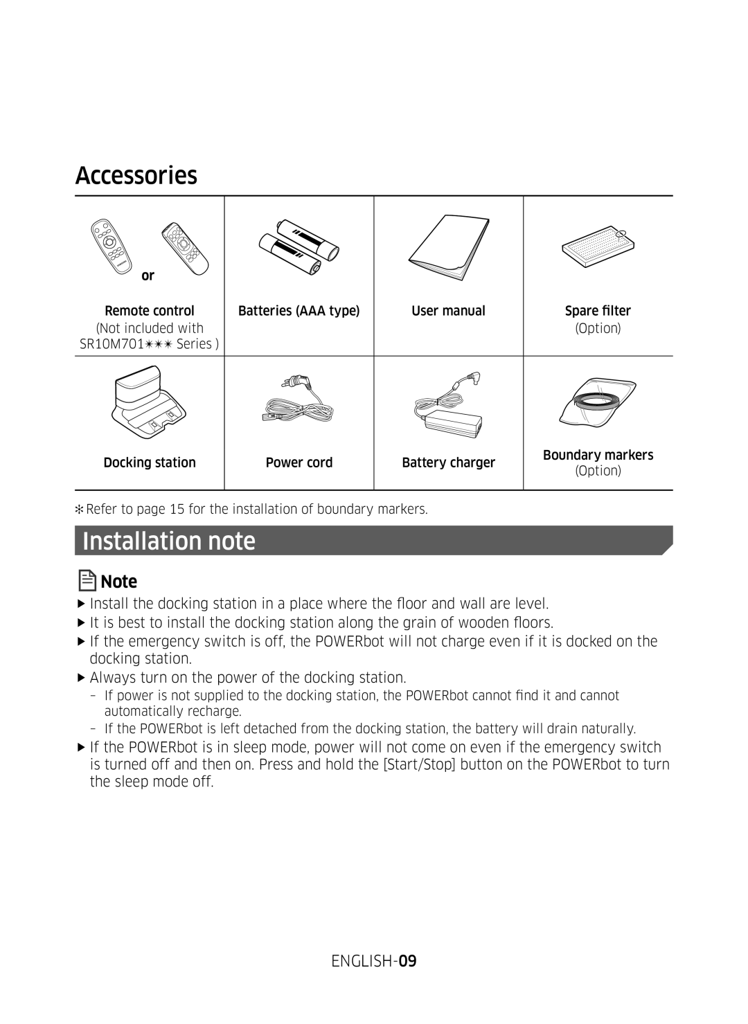 Samsung VR10M7030WG/ST, VR10M7020UW/ML, VR10M7020UW/TW manual Installation note 