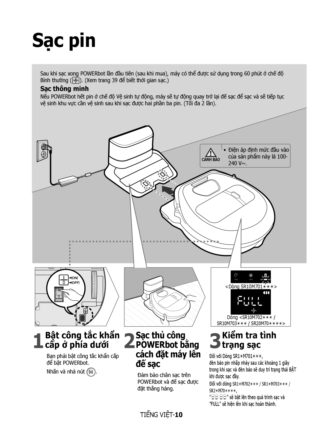 Samsung VR10M7030WG/ST, VR10M7020UW/ML, VR10M7020UW/TW manual Sạc pin, Sạc thông minh 