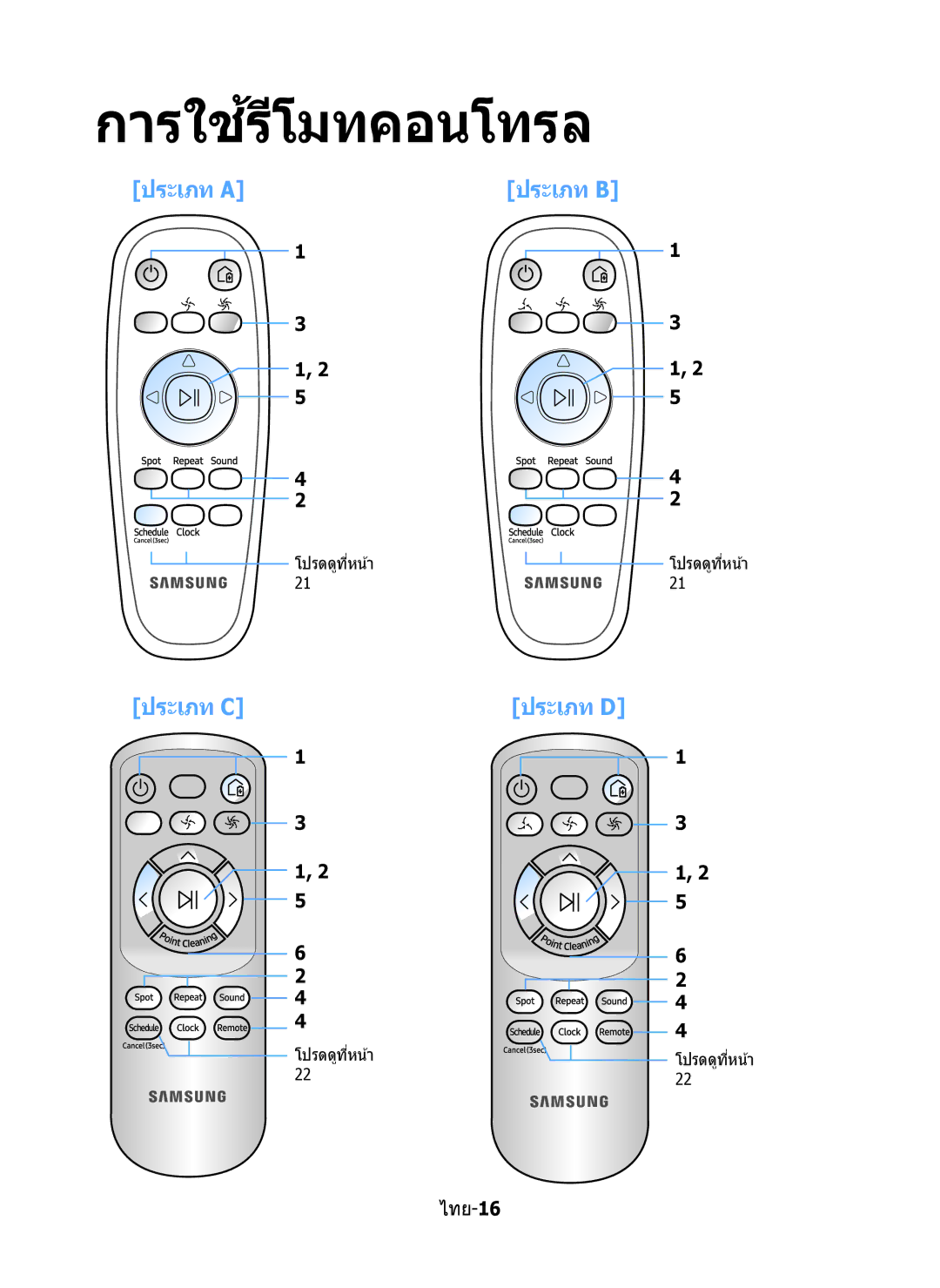 Samsung VR10M7020UW/TW, VR10M7030WG/ST, VR10M7020UW/ML manual การใชรีโมทคอนโทรล้ 