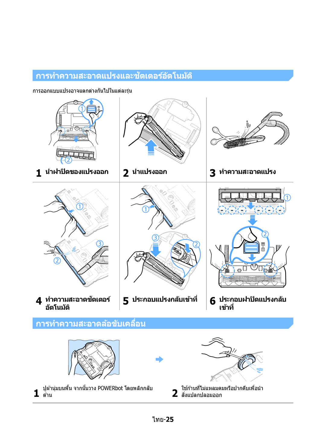 Samsung VR10M7020UW/TW, VR10M7030WG/ST, VR10M7020UW/ML manual ัตโนมัติ, การทำความสะอาดล้อขับเคลื่อน, ทำความสะอาดแปรง, ไทย 