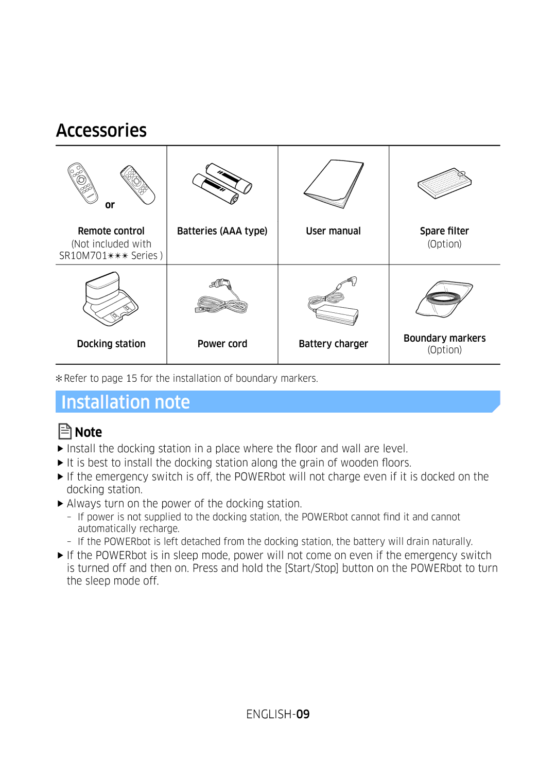 Samsung VR10M7030WG/ST, VR10M7020UW/ML, VR10M7020UW/TW manual Installation note 