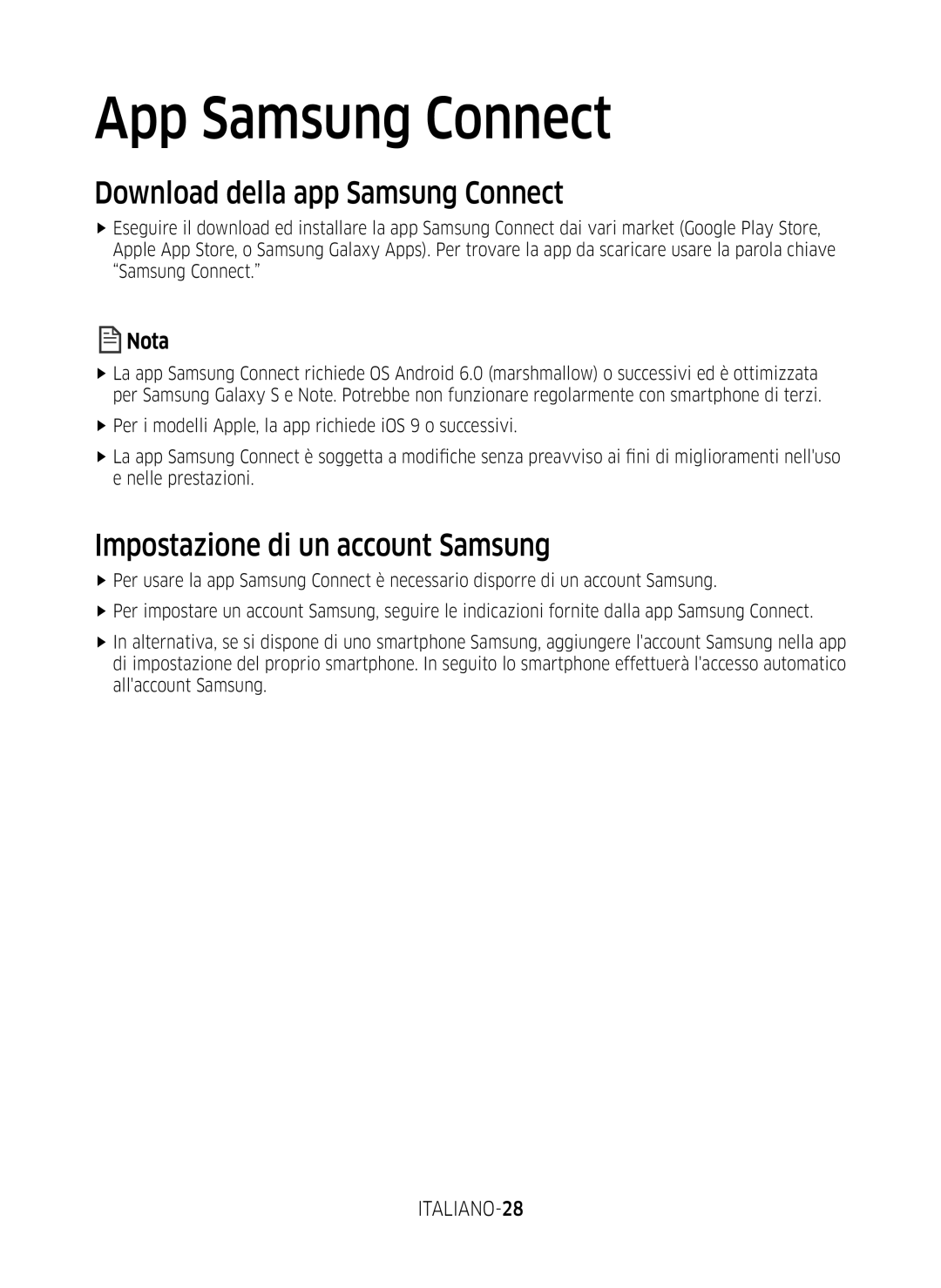 Samsung VR10M703WWW/AG, VR10M7039WG/SW Download della app Samsung Connect, Impostazione di un account Samsung, ITALIANO-28 