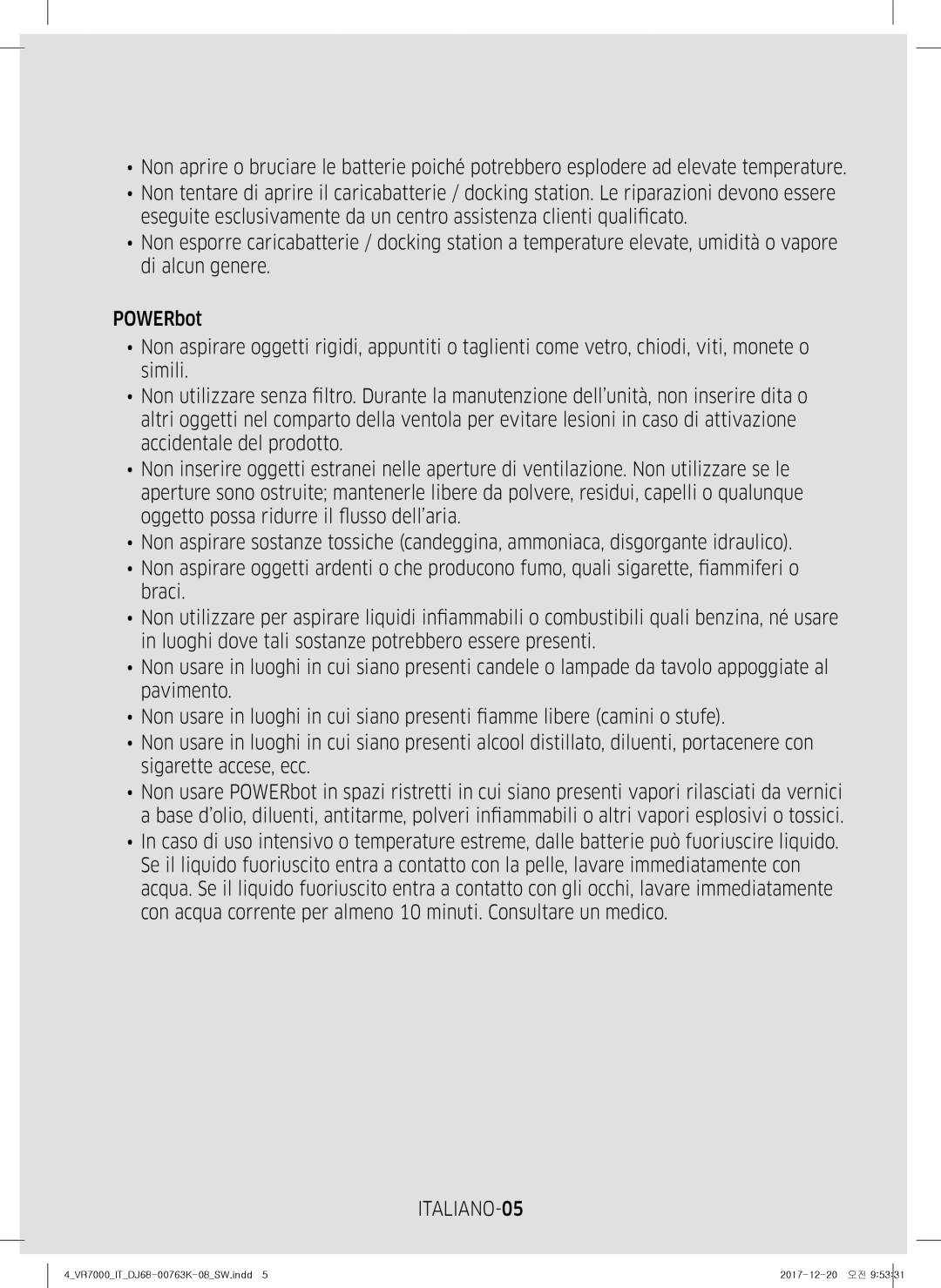 Samsung VR10M701WUW/AG, VR10M7039WG/SW, VR10M7019UW/SW, VR10M703WWW/AG, VR20M707WWS/AG manual ITALIANO-05 