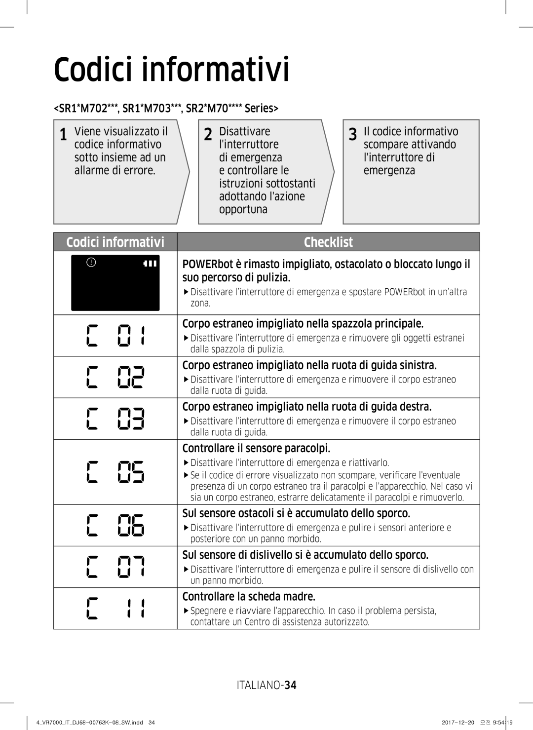 Samsung VR10M7039WG/SW, VR10M701WUW/AG, VR10M7019UW/SW, VR10M703WWW/AG, VR20M707WWS/AG Suo percorso di pulizia, ITALIANO-34 