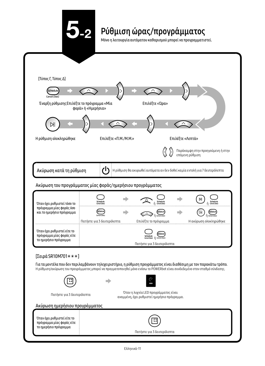 Samsung VR10M701CUW/GE Ρύθμιση ώρας/προγράμματος, Ακύρωση κατά τη ρύθμιση, Σειρά SR10M701, Ακύρωση ημερήσιου προγράμματος 