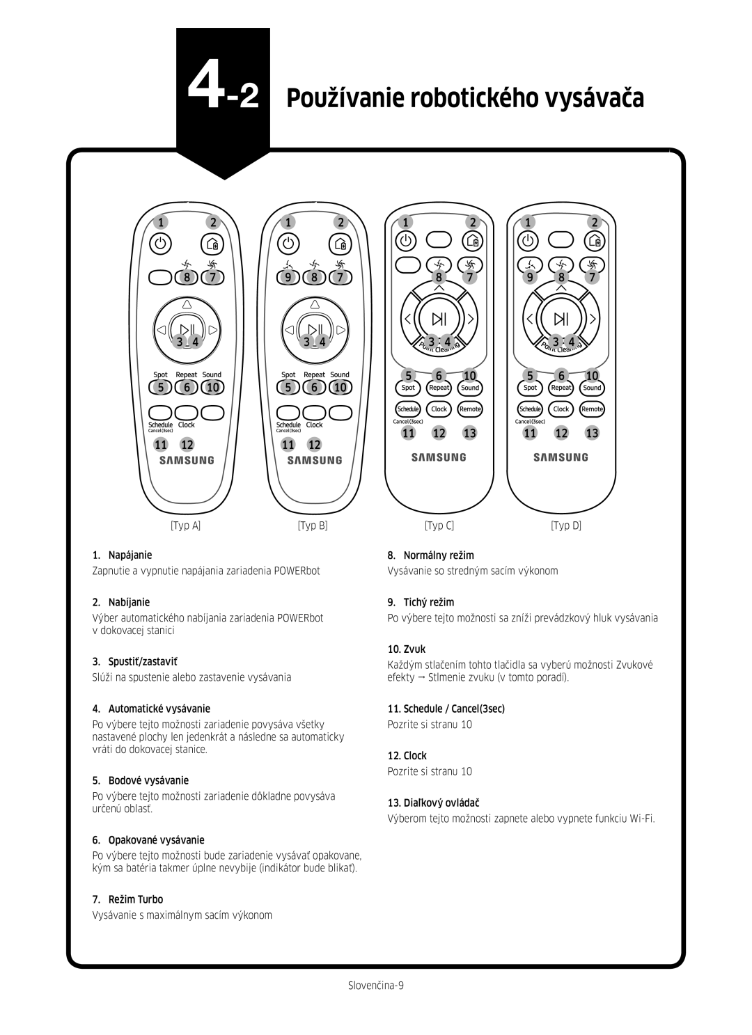 Samsung VR10M701CUW/GE, VR10M703HWG/GE, VR10M701HUW/GE, VR20M707HWS/GE, VR20M705CUS/GE manual 2Používanie robotického vysávača 