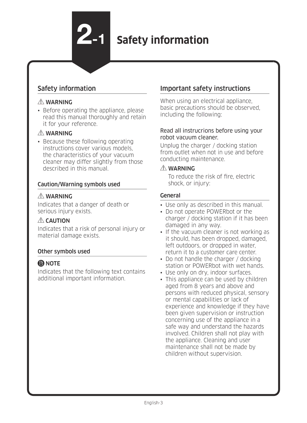 Samsung VR20M705CUS/GE, VR10M703HWG/GE, VR10M701HUW/GE, VR20M707HWS/GE, VR10M701CUW/GE manual 1Safety information 