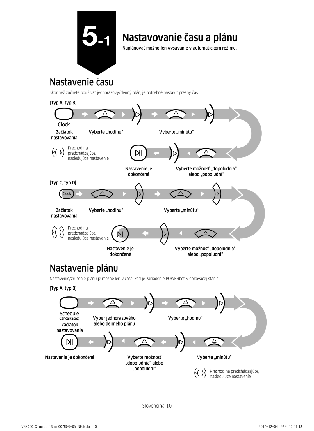 Samsung VR10M703HWG/GE, VR10M701HUW/GE, VR20M707HWS/GE, VR20M705CUS/GE manual Nastavenie času, Nastavenie plánu, Slovenčina-10 