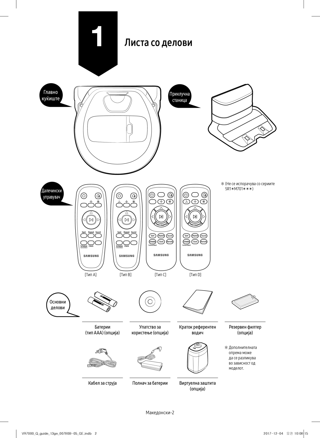 Samsung VR10M701CUW/GE, VR10M703HWG/GE, VR10M701HUW/GE, VR20M707HWS/GE, VR20M705CUS/GE manual Листа со делови, Македонски-2 